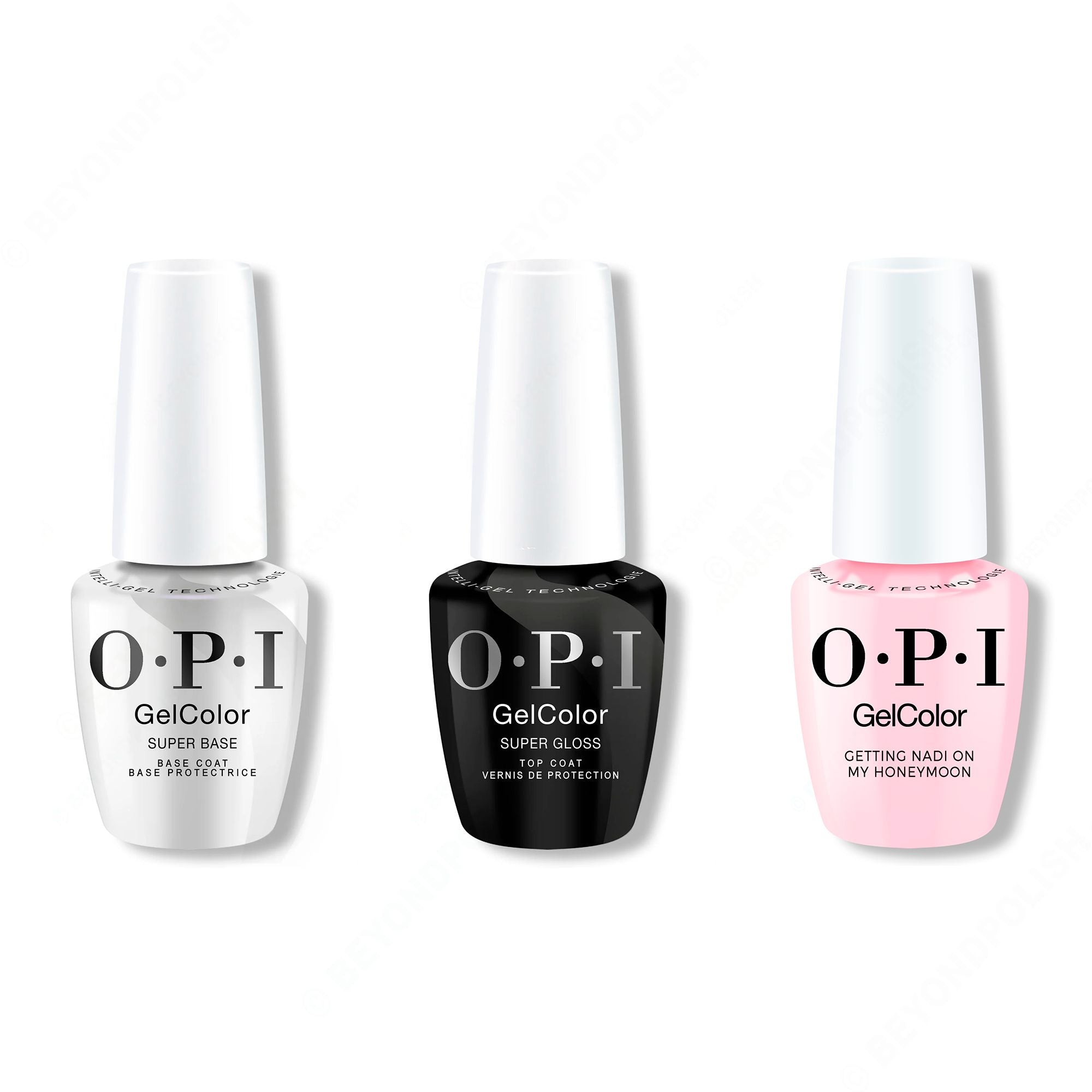 OPI GelColor Intelli-Gel Combo - Super Base Coat, Super Gloss Top Coat & Getting Nadi On My Honeymoon - Long Lasting Formula