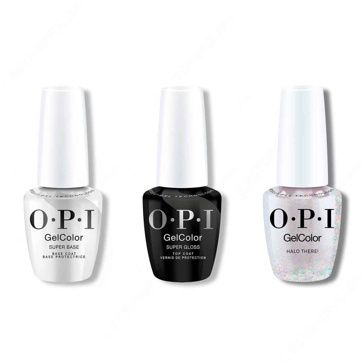 OPI GelColor Intelli-Gel Combo - Super Base Coat, Super Gloss Top Coat & Halo There! - Long Lasting Formula