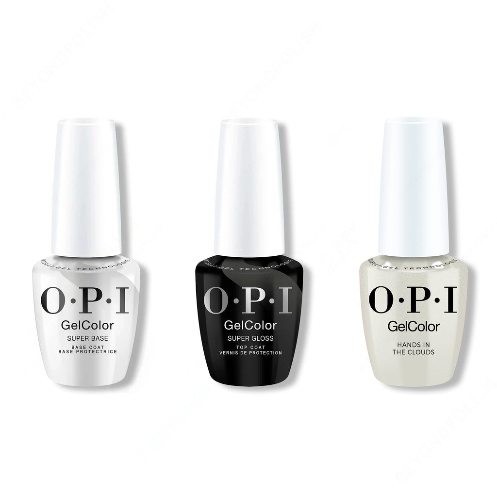 OPI GelColor Intelli-Gel Combo - Super Base Coat, Super Gloss Top Coat & Hands in the Clouds - Long Lasting Formula