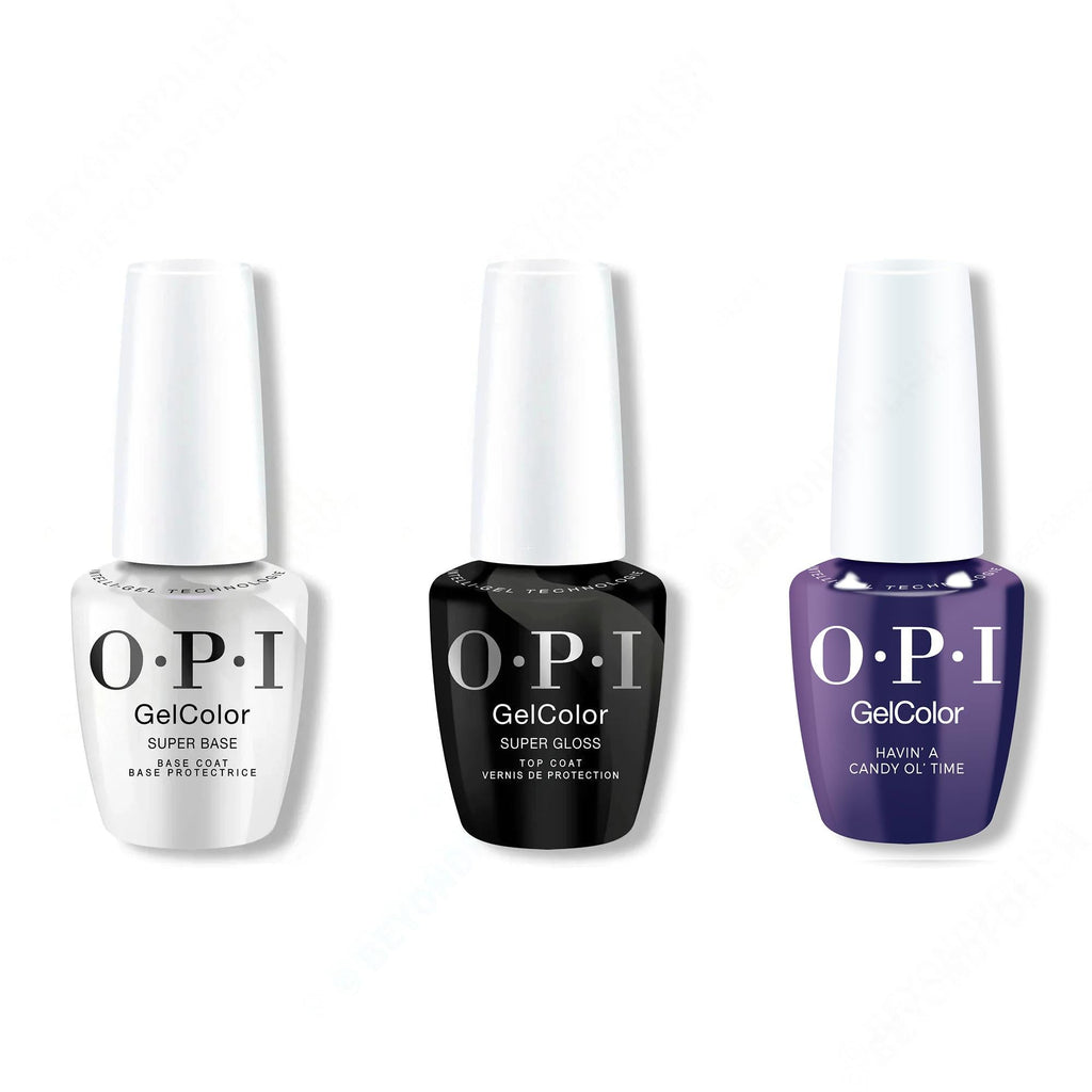 OPI GelColor Intelli-Gel Combo - Super Base Coat, Super Gloss Top Coat & Havin' a Candy Ol' Time - Long Lasting Formula