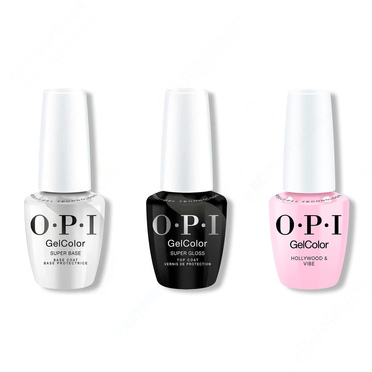 OPI GelColor Intelli-Gel Combo - Super Base Coat, Super Gloss Top Coat & Hollywood & Vibe 0.5 Oz - Long Lasting Formula