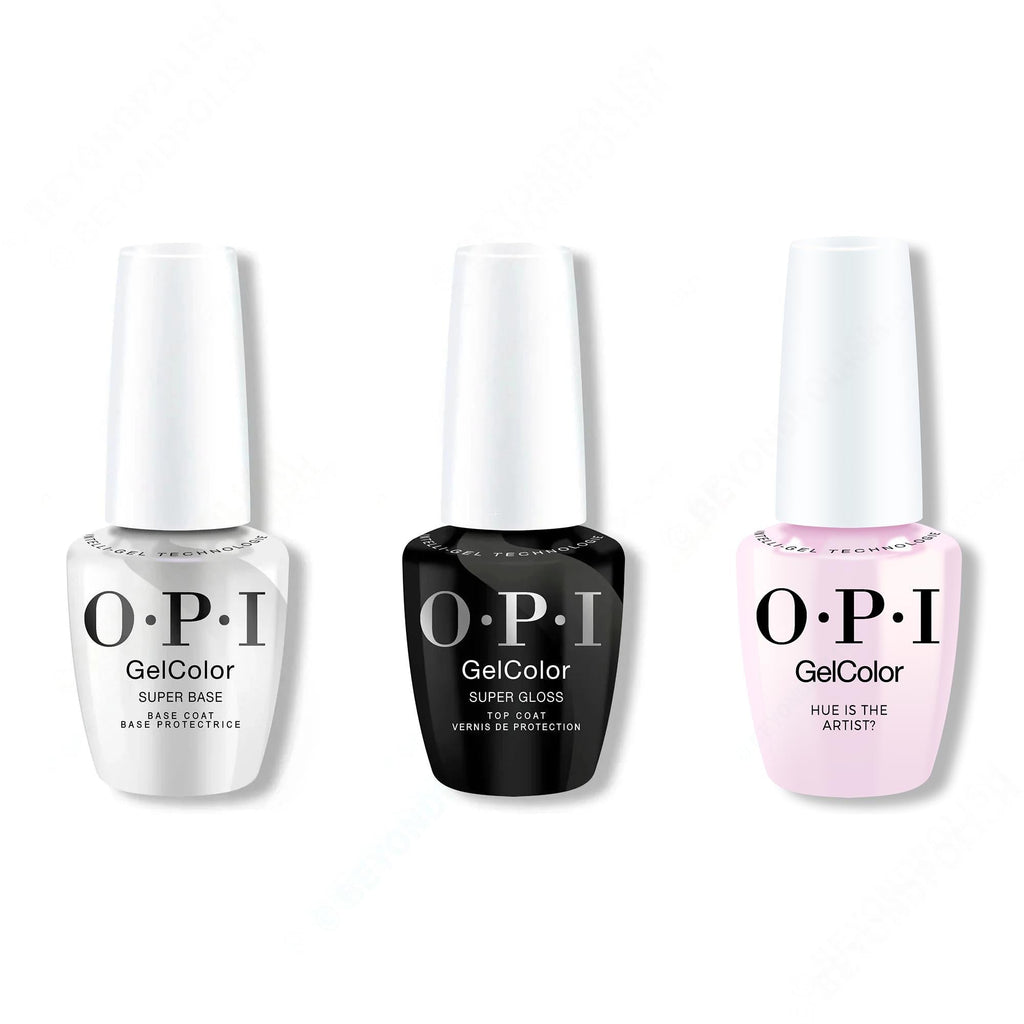 OPI GelColor Intelli-Gel Combo - Super Base Coat, Super Gloss Top Coat & Hue Is The Artist 0.5 Oz - Long Lasting Formula