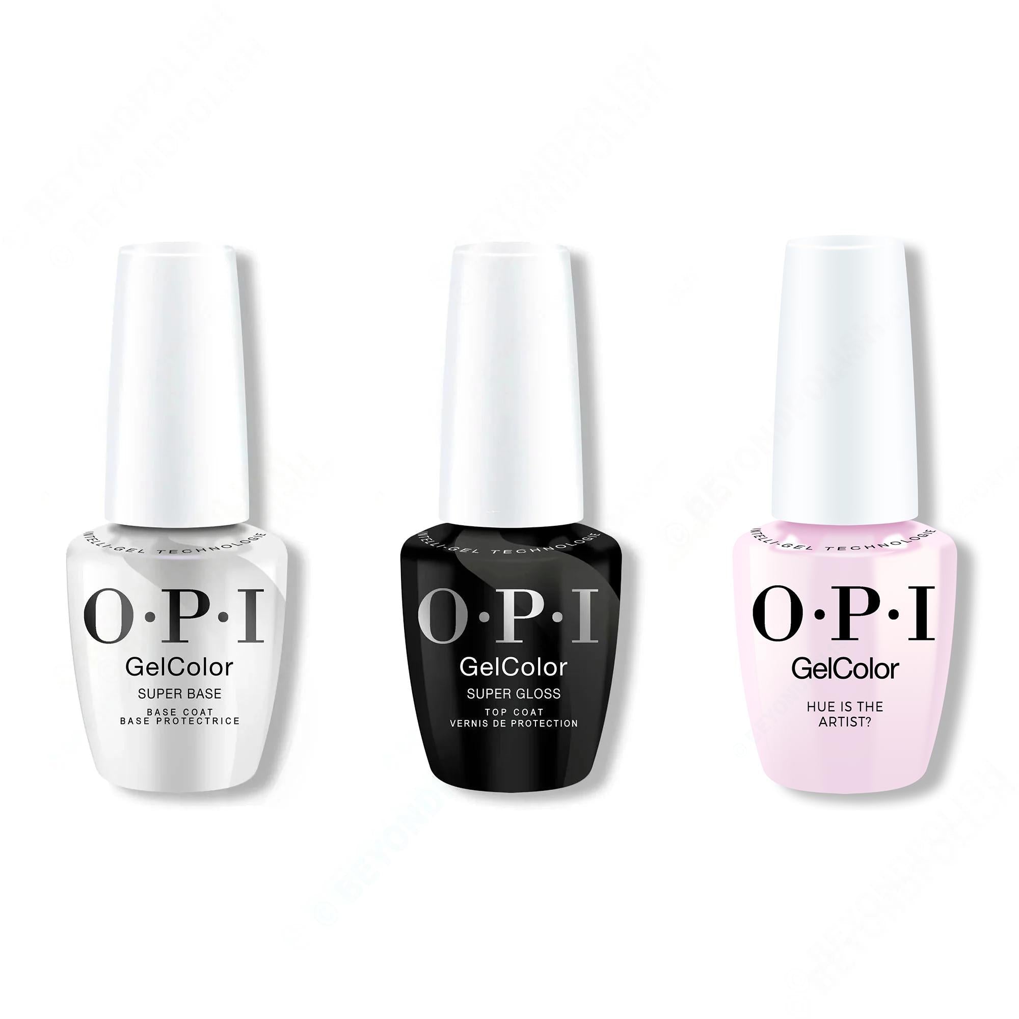 OPI GelColor Intelli-Gel Combo - Super Base Coat, Super Gloss Top Coat & Hue Is The Artist 0.5 Oz - Long Lasting Formula