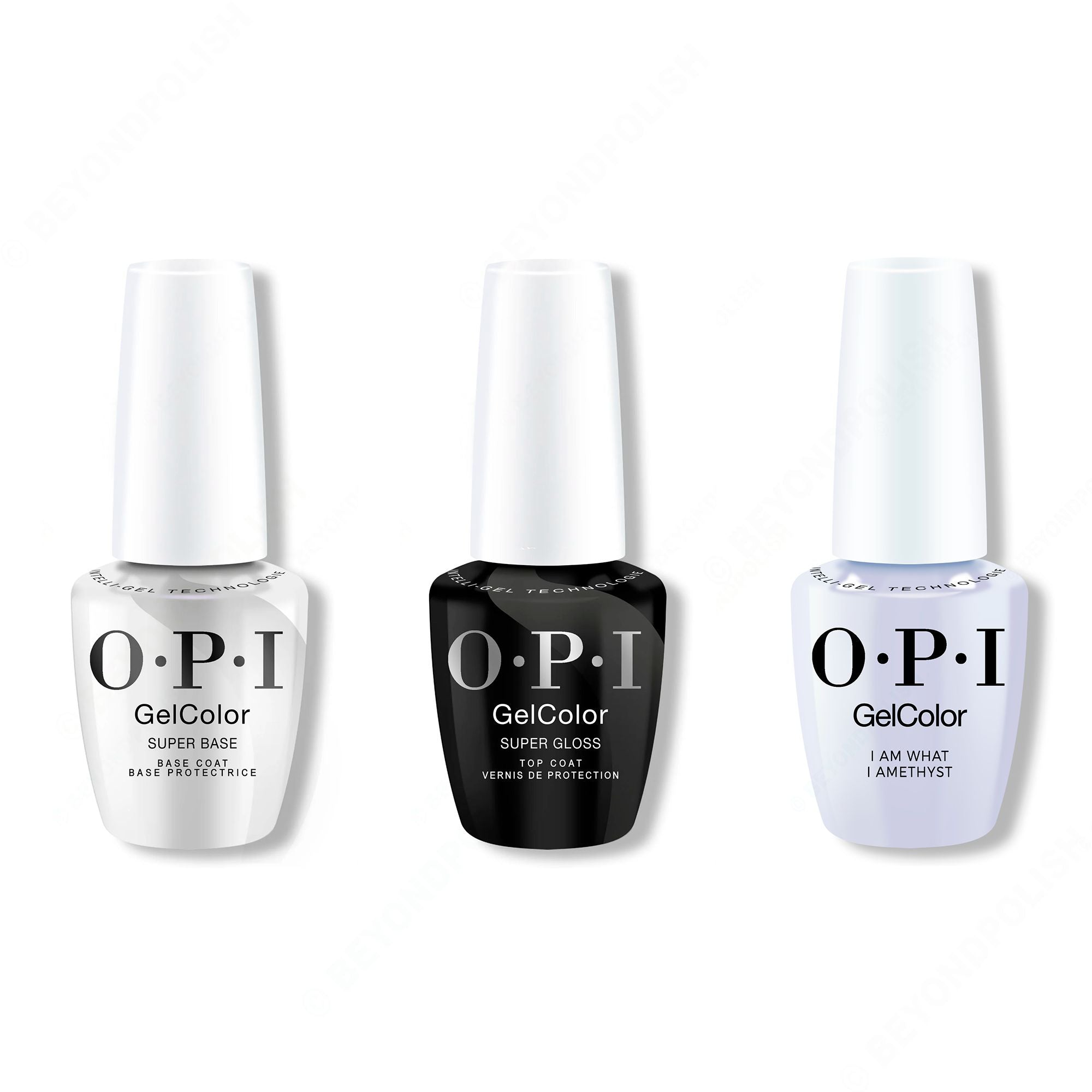 OPI GelColor Intelli-Gel Combo - Super Base Coat, Super Gloss Top Coat & I Am What I Amethyst - Long Lasting Formula