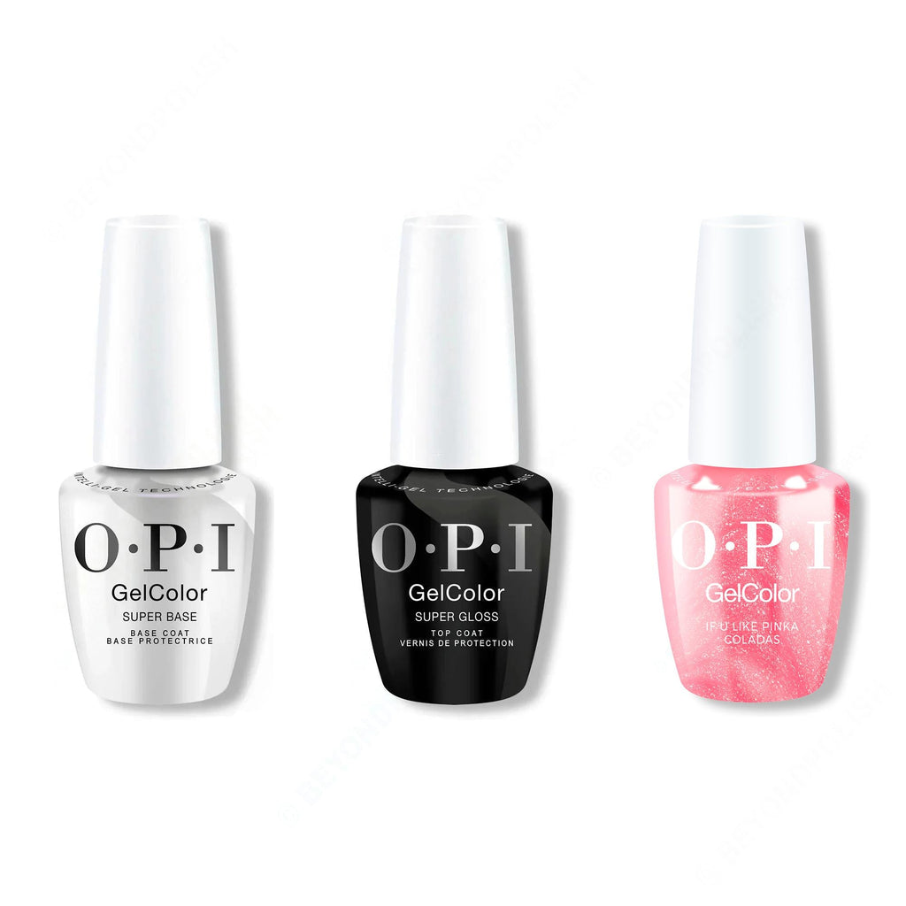 OPI GelColor Intelli-Gel Combo - Super Base Coat, Super Gloss Top Coat & If U like Pinka Coladas - Long Lasting Formula
