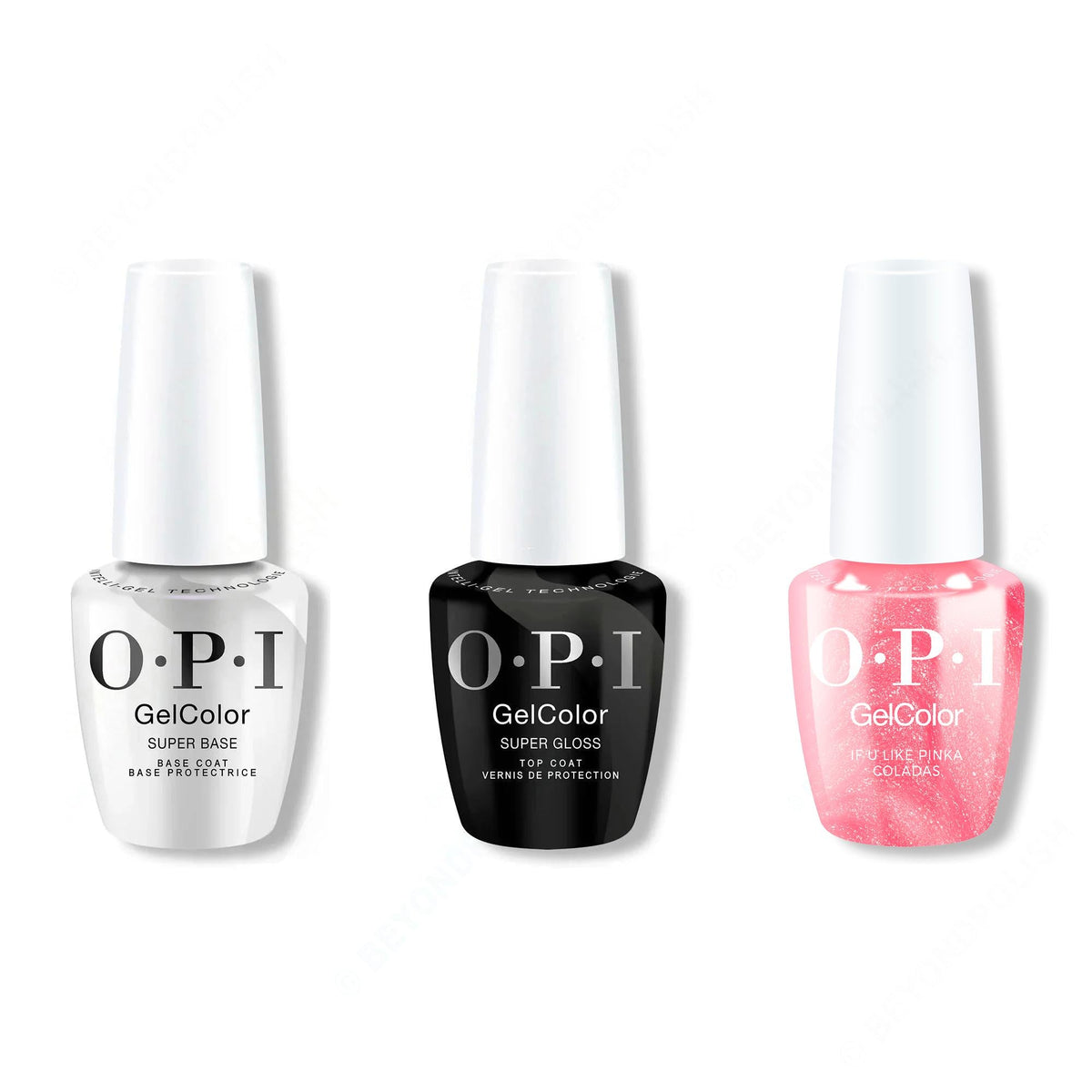 OPI GelColor Intelli-Gel Combo - Super Base Coat, Super Gloss Top Coat & If U like Pinka Coladas - Long Lasting Formula