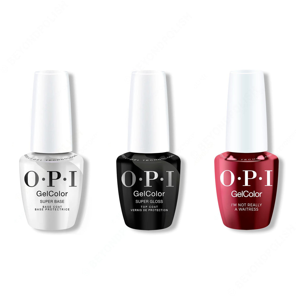 OPI GelColor Intelli-Gel Combo - Super Base Coat, Super Gloss Top Coat & I'm Not Really a Waitress - Long Lasting Formula