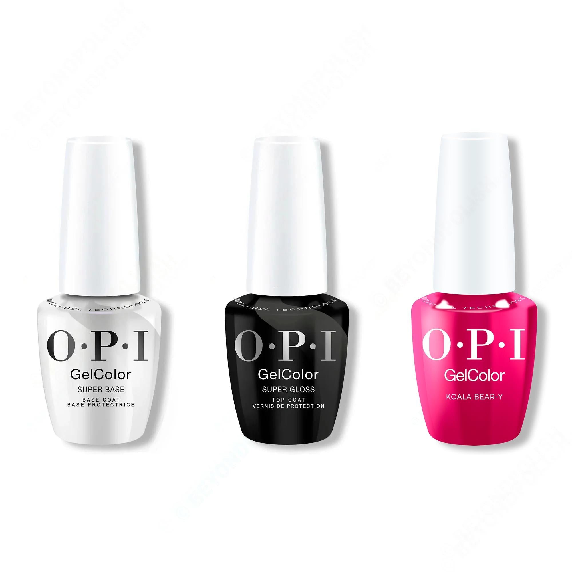 OPI GelColor Intelli-Gel Combo - Super Base Coat, Super Gloss Top Coat & Koala Bear-Y 0.5 Oz - Long Lasting Formula