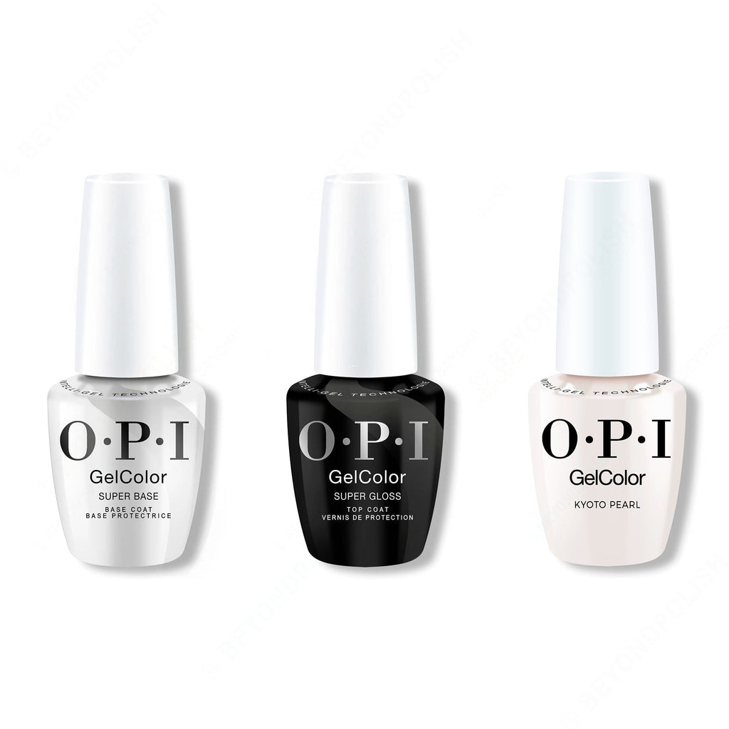 OPI GelColor Intelli-Gel Combo - Super Base Coat, Super Gloss Top Coat & Kyoto Pearl - Long Lasting Formula