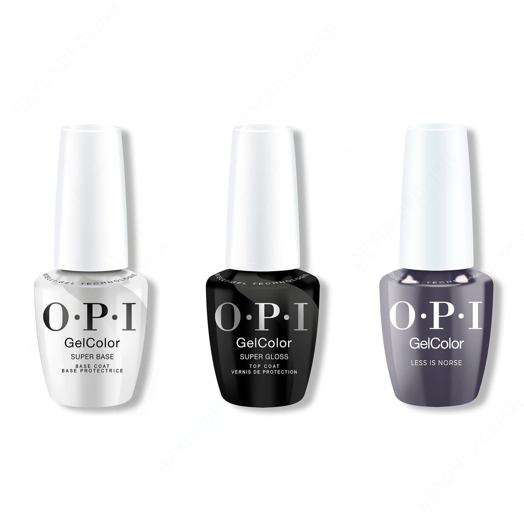 OPI GelColor Intelli-Gel Combo - Super Base Coat, Super Gloss Top Coat & Less is Norse - Long Lasting Formula