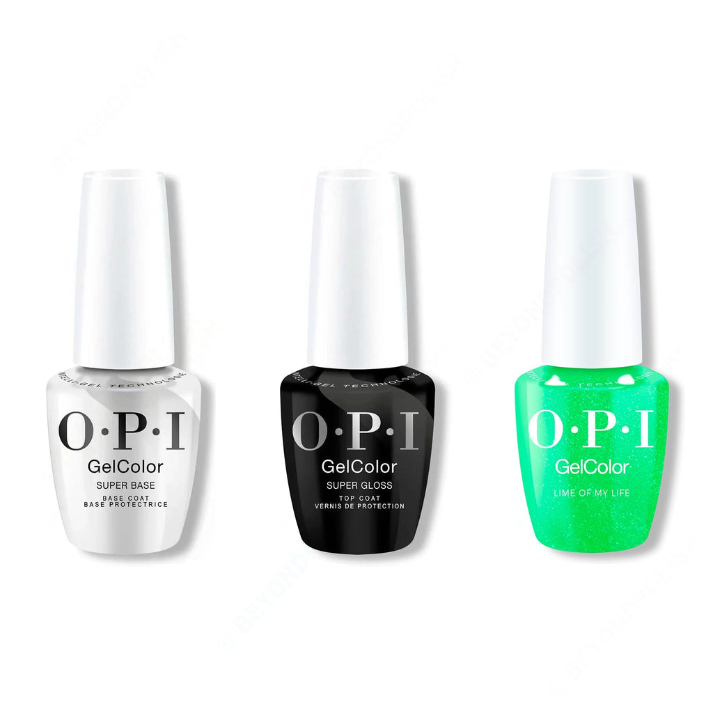 OPI GelColor Intelli-Gel Combo - Super Base Coat, Super Gloss Top Coat & Lime of My Life - Long Lasting Formula
