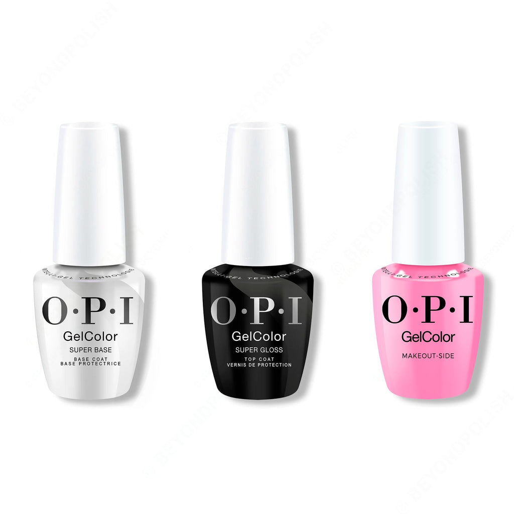 OPI GelColor Intelli-Gel Combo - Super Base Coat, Super Gloss Top Coat & Makeout-Side - Long Lasting Formula