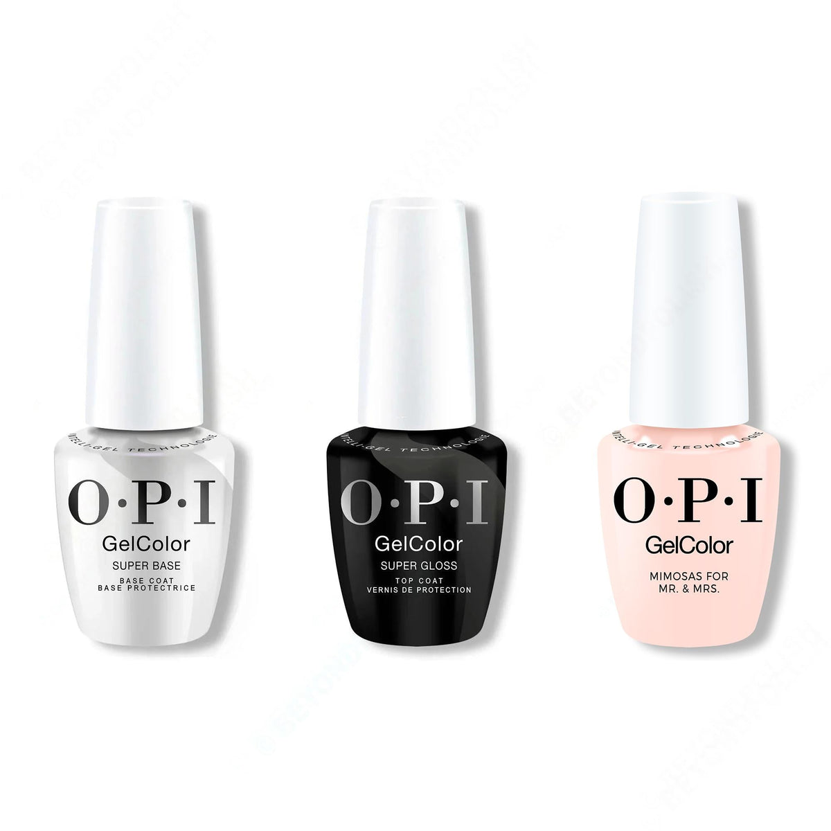 OPI GelColor Intelli-Gel Combo - Super Base Coat, Super Gloss Top Coat & Mimosas For The Mr. & Mrs. 0.5 Oz - Long Lasting Formula