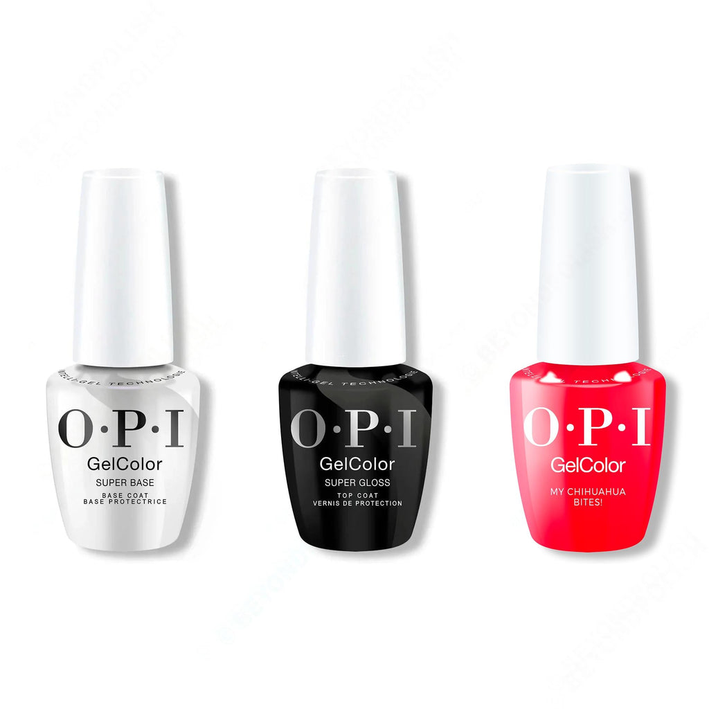 OPI GelColor Intelli-Gel Combo - Super Base Coat, Super Gloss Top Coat & My Chihuahua Bites 0.5 Oz - Long Lasting Formula