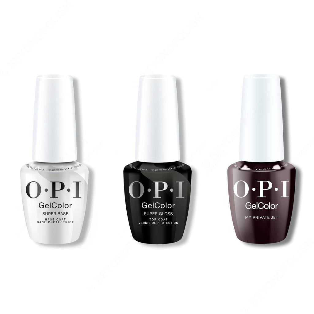 OPI GelColor Intelli-Gel Combo - Super Base Coat, Super Gloss Top Coat & My Private Jet - Long Lasting Formula