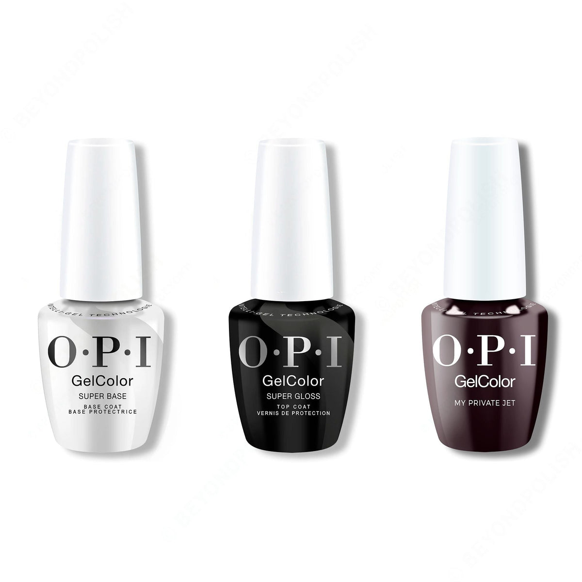 OPI GelColor Intelli-Gel Combo - Super Base Coat, Super Gloss Top Coat & My Private Jet - Long Lasting Formula