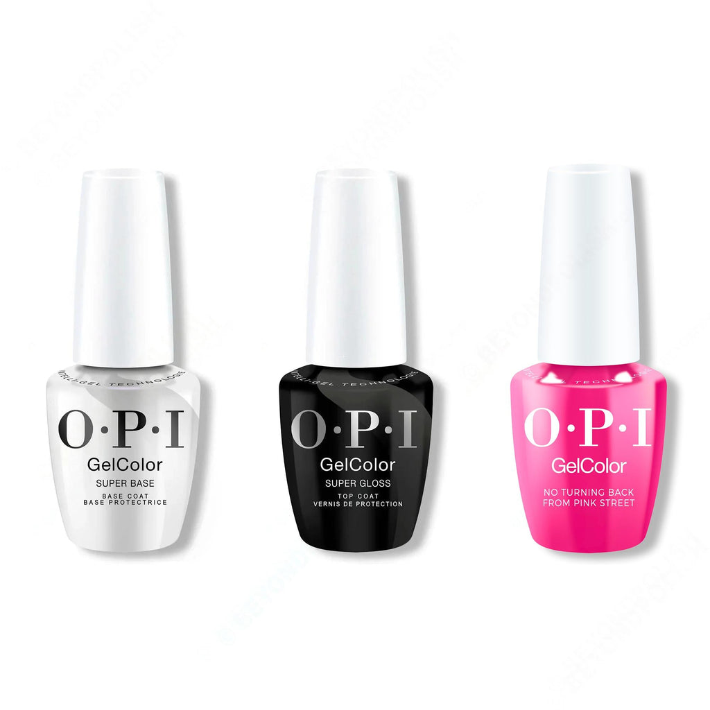 OPI GelColor Intelli-Gel Combo - Super Base Coat, Super Gloss Top Coat & No Turning Back From Pink Street 0.5 Oz - Long Lasting Formula
