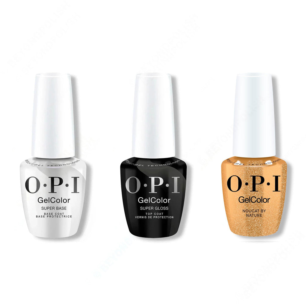 OPI GelColor Intelli-Gel Combo - Super Base Coat, Super Gloss Top Coat & Nougat by Nature - Long Lasting Formula