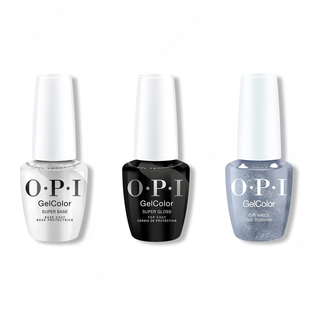 OPI GelColor Intelli-Gel Combo - Super Base Coat, Super Gloss Top Coat & OPI Nails the Runway - Long Lasting Formula