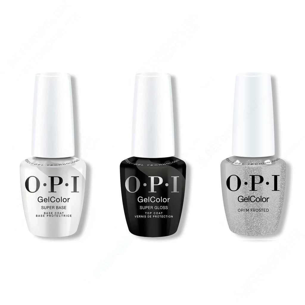 OPI GelColor Intelli-Gel Combo - Super Base Coat, Super Gloss Top Coat & OPI'm Frosted - Long Lasting Formula