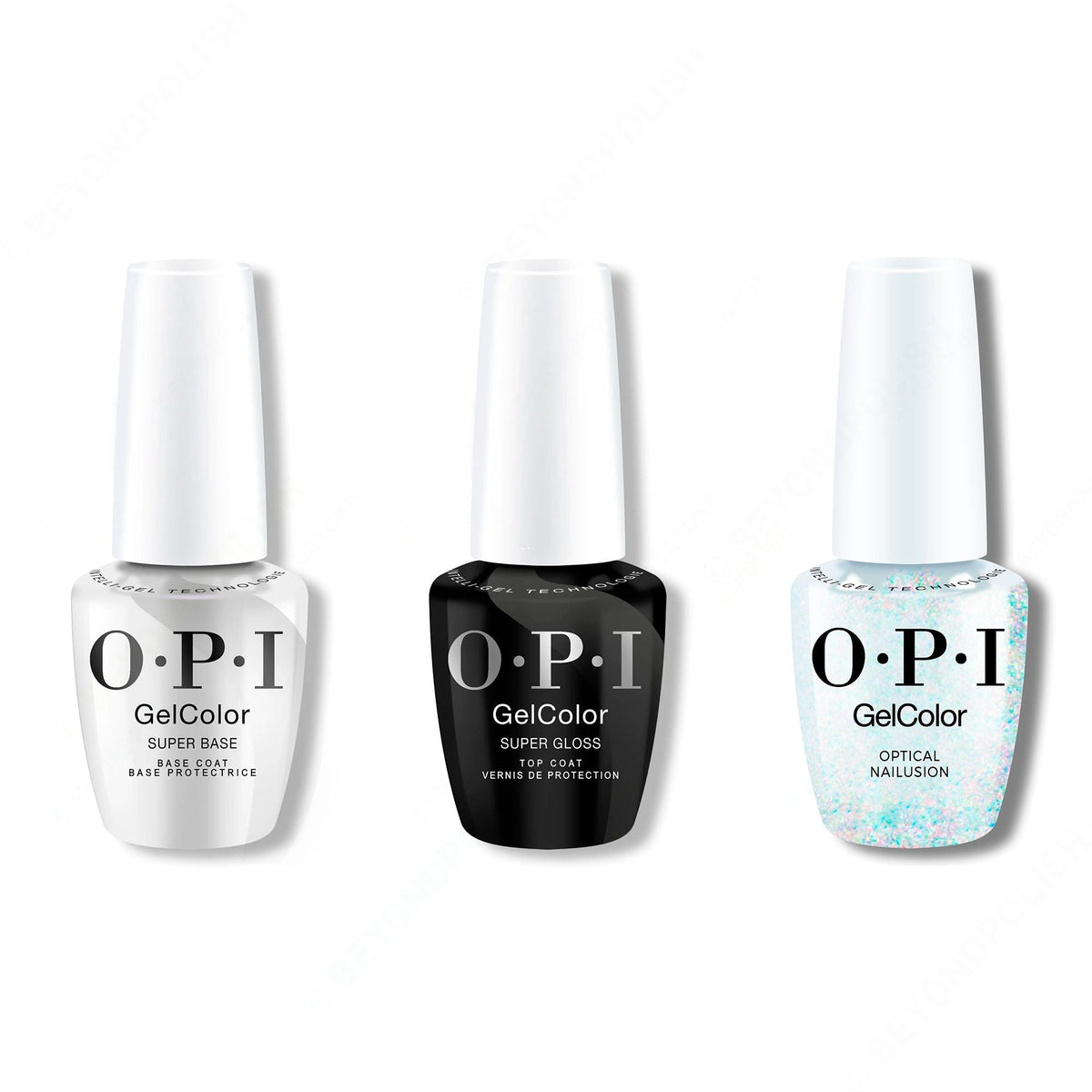OPI GelColor Intelli-Gel Combo - Super Base Coat, Super Gloss Top Coat & Optical Nailusion - Long Lasting Formula
