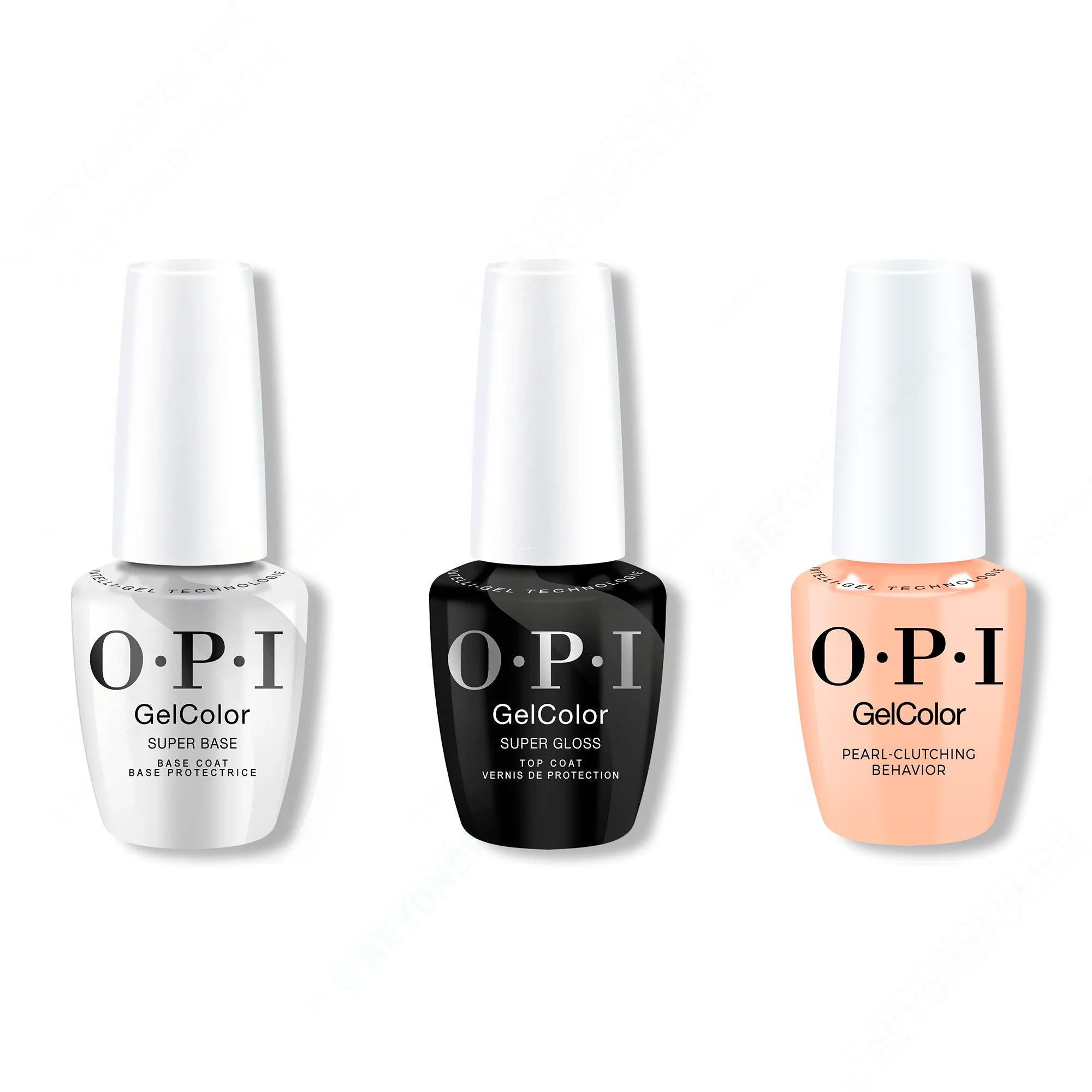 OPI GelColor Intelli-Gel Combo - Super Base Coat, Super Gloss Top Coat & Pearl-Clutching Behavior - Long Lasting Formula
