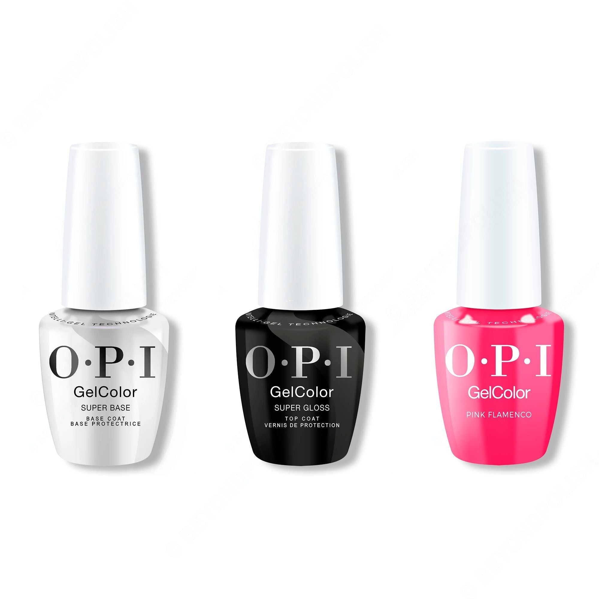 OPI GelColor Intelli-Gel Combo - Super Base Coat, Super Gloss Top Coat & Pink Flamenco - Long Lasting Formula