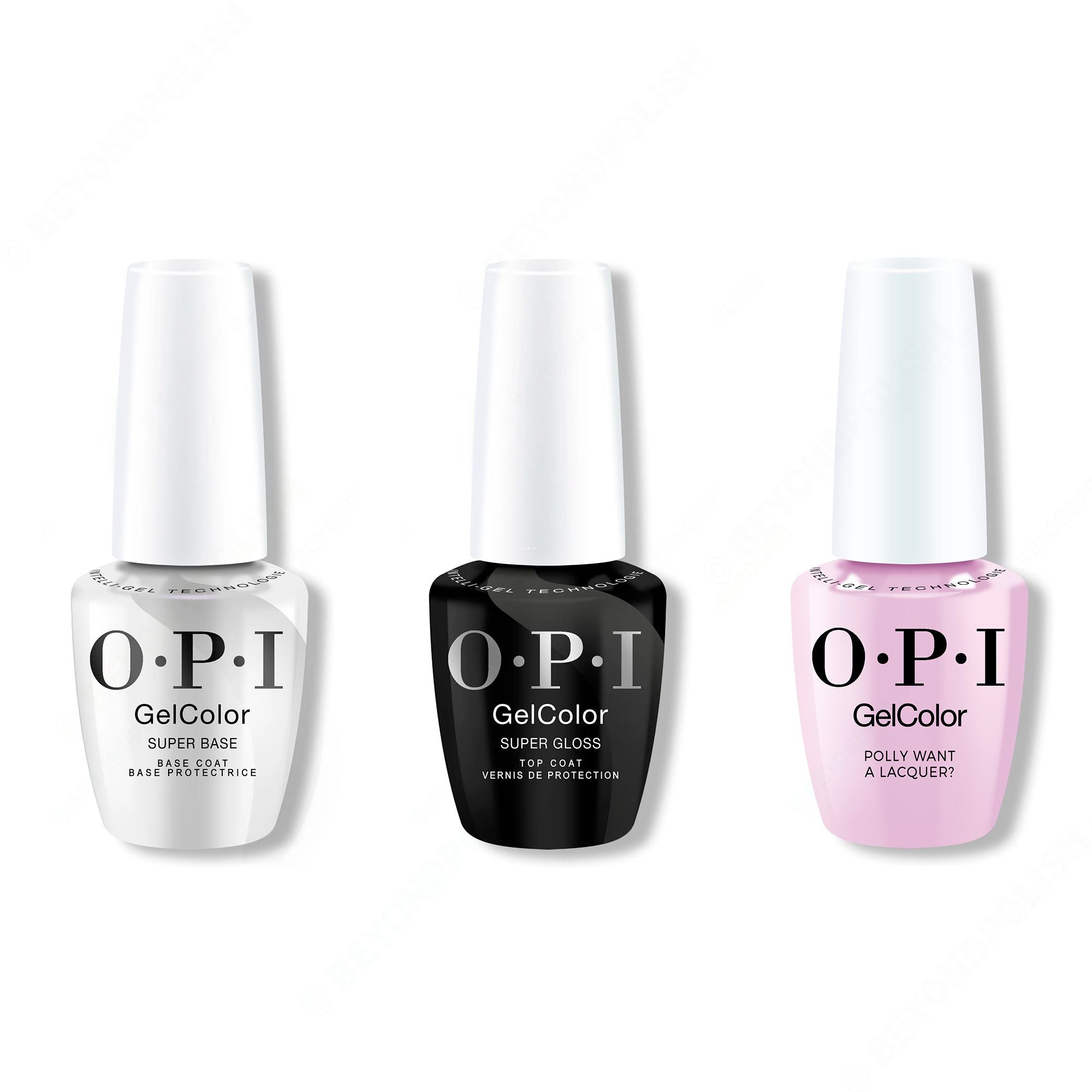 OPI GelColor Intelli-Gel Combo - Super Base Coat, Super Gloss Top Coat & Polly Want A Lacquer - Long Lasting Formula