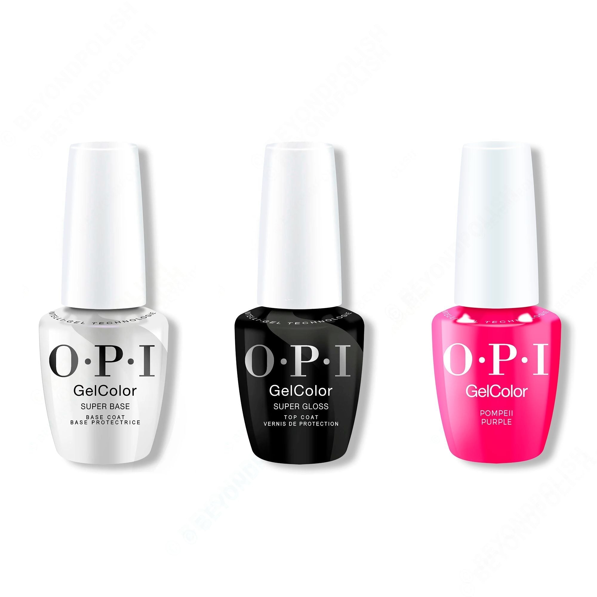 OPI GelColor Intelli-Gel Combo - Super Base Coat, Super Gloss Top Coat & Pompeii Purple - Long Lasting Formula