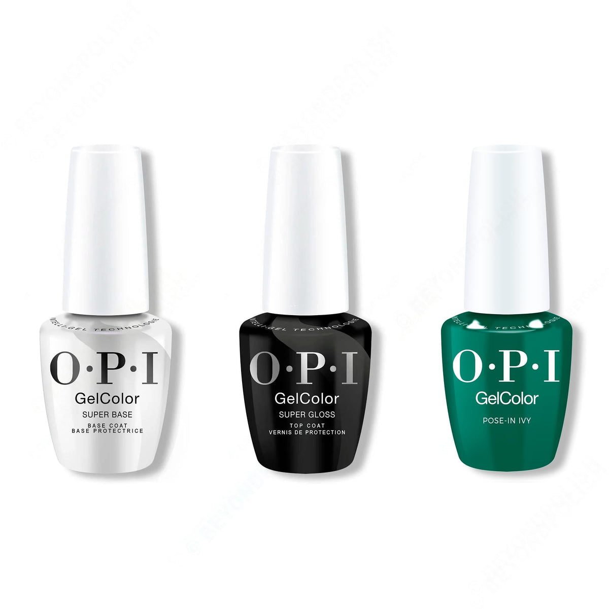 OPI GelColor Intelli-Gel Combo - Super Base Coat, Super Gloss Top Coat & Pose-in-Ivy - Long Lasting Formula