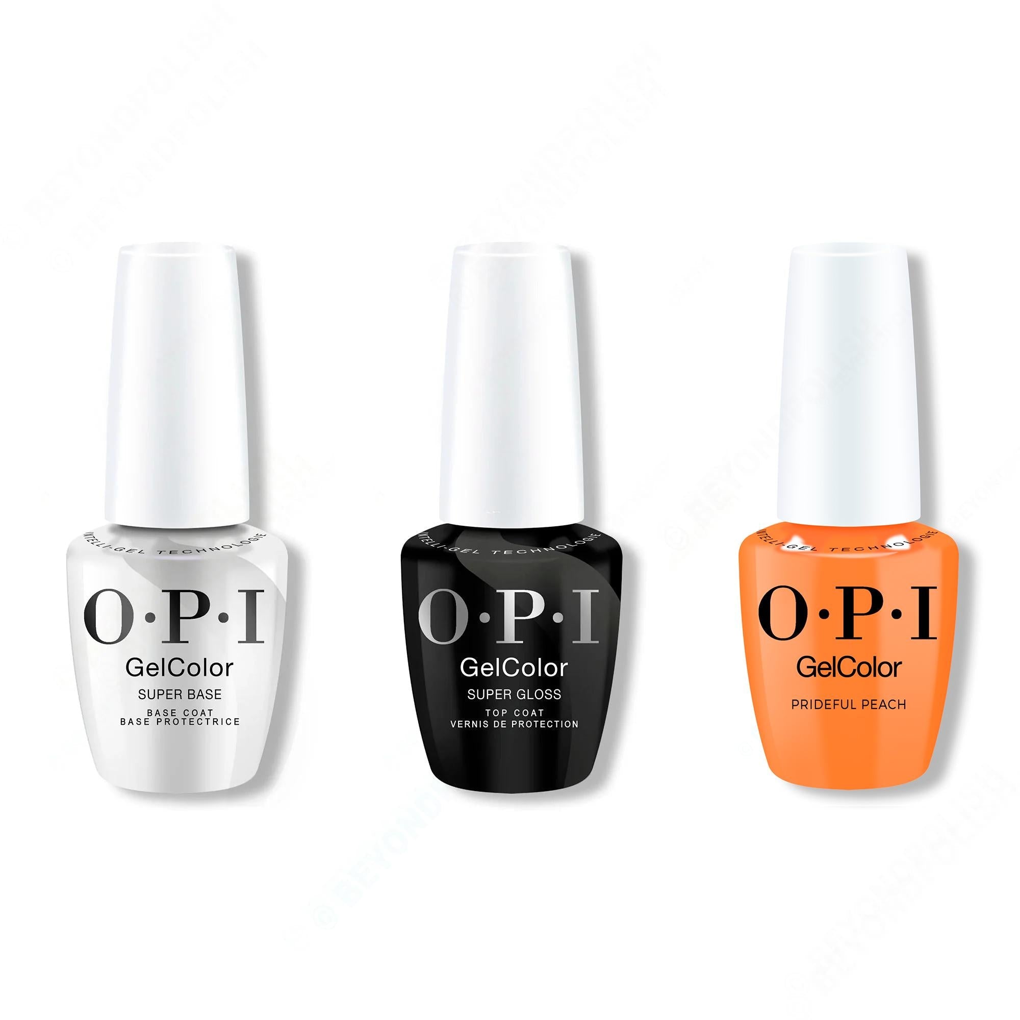OPI GelColor Intelli-Gel Combo - Super Base Coat, Super Gloss Top Coat & Prideful Peach - Long Lasting Formula