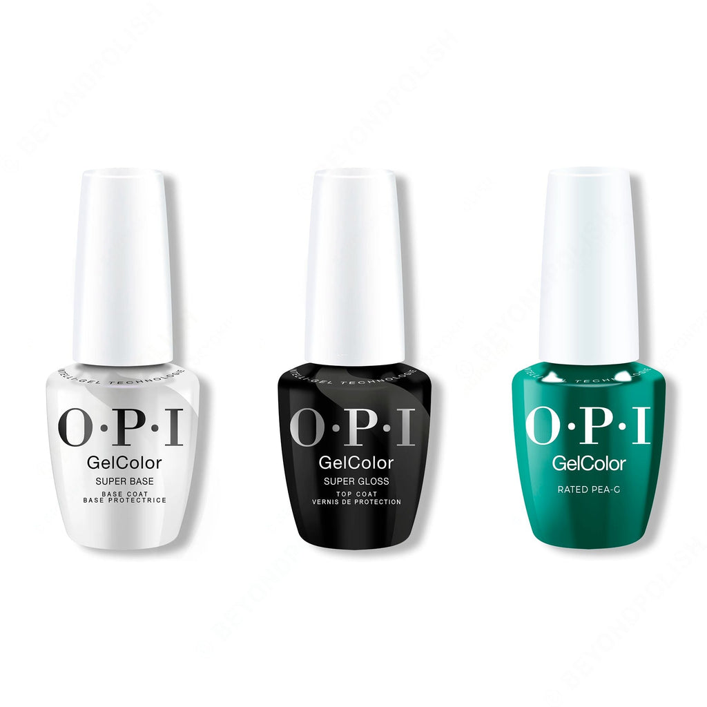 OPI GelColor Intelli-Gel Combo - Super Base Coat, Super Gloss Top Coat & Rated Pea-G - Long Lasting Formula