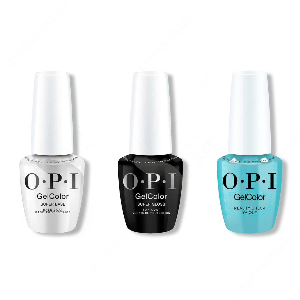 OPI GelColor Intelli-Gel Combo - Super Base Coat, Super Gloss Top Coat & Reality Check Ya Out - Long Lasting Formula