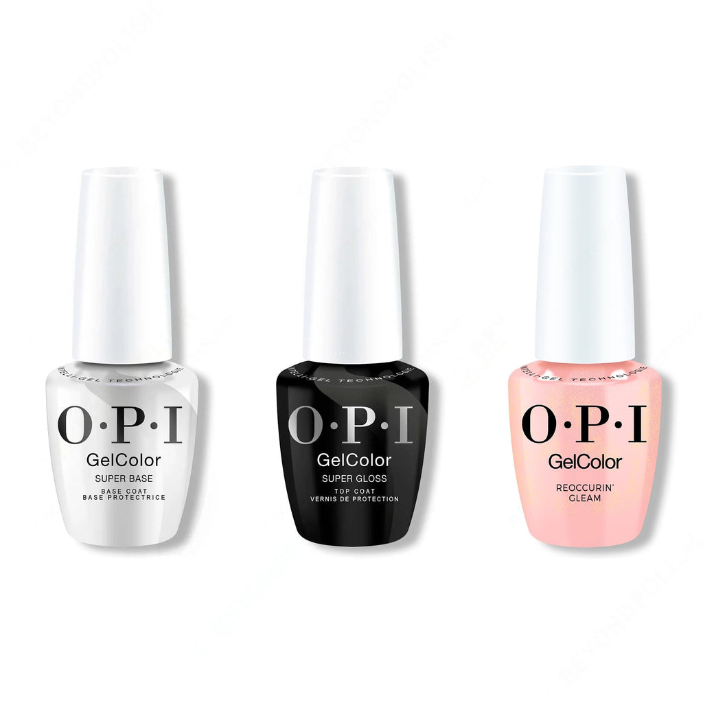 OPI GelColor Intelli-Gel Combo - Super Base Coat, Super Gloss Top Coat & Reoccurin' Gleam - Long Lasting Formula