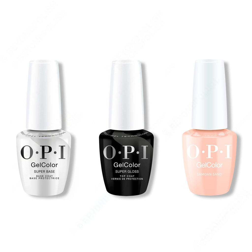 OPI GelColor Intelli-Gel Combo - Super Base Coat, Super Gloss Top Coat & Samoan Sand - Long Lasting Formula