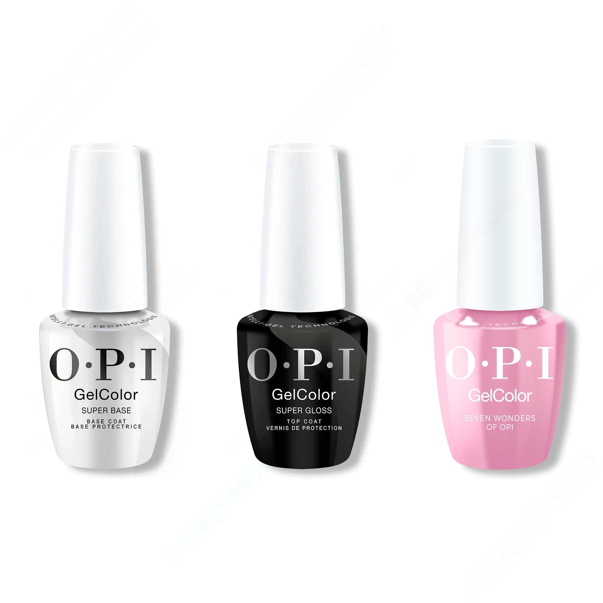 OPI GelColor Intelli-Gel Combo - Super Base Coat, Super Gloss Top Coat & Seven Wonders Of Opi 0.5 Oz - Long Lasting Formula