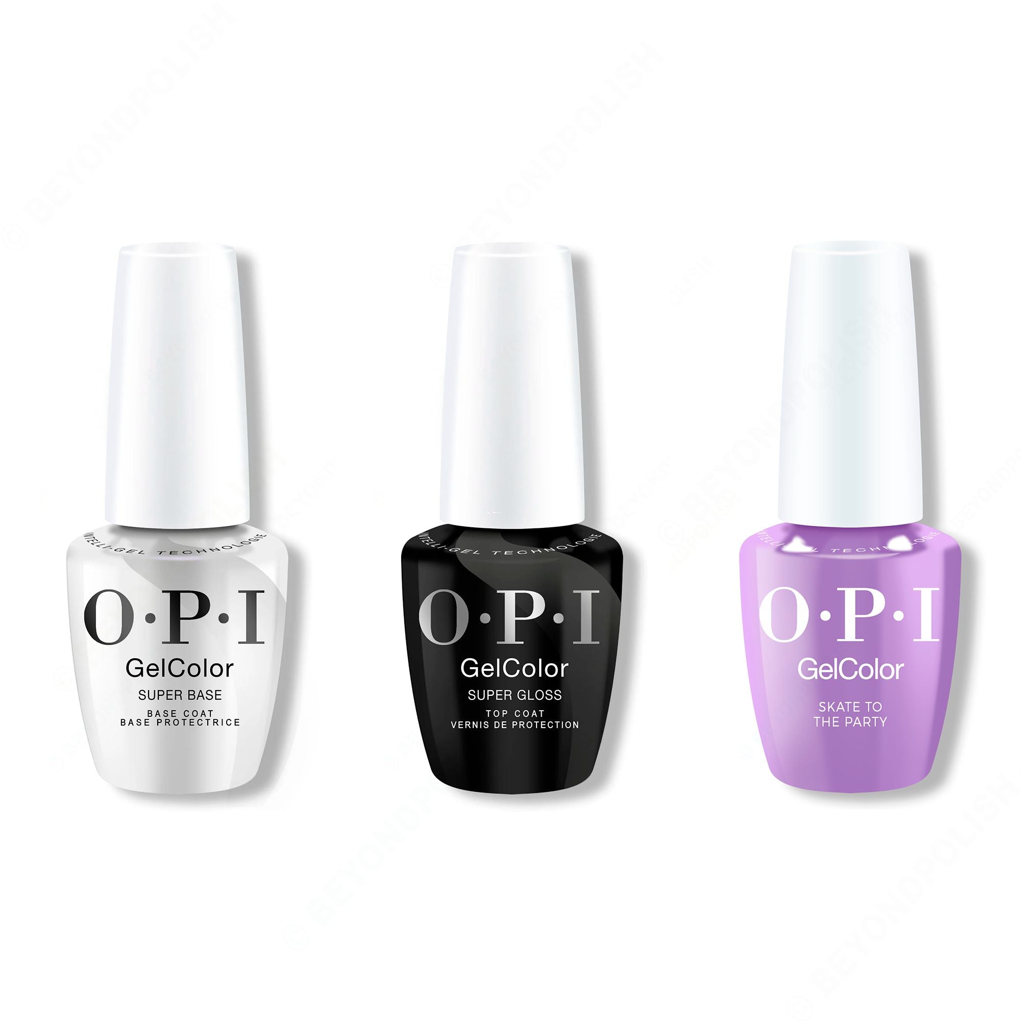 OPI GelColor Intelli-Gel Combo - Super Base Coat, Super Gloss Top Coat & Skate To The Party - Long Lasting Formula