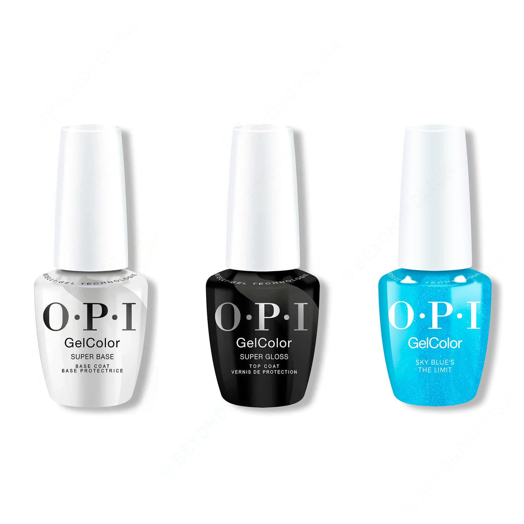 OPI GelColor Intelli-Gel Combo - Super Base Coat, Super Gloss Top Coat & Sky Blue's the Limit - Long Lasting Formula