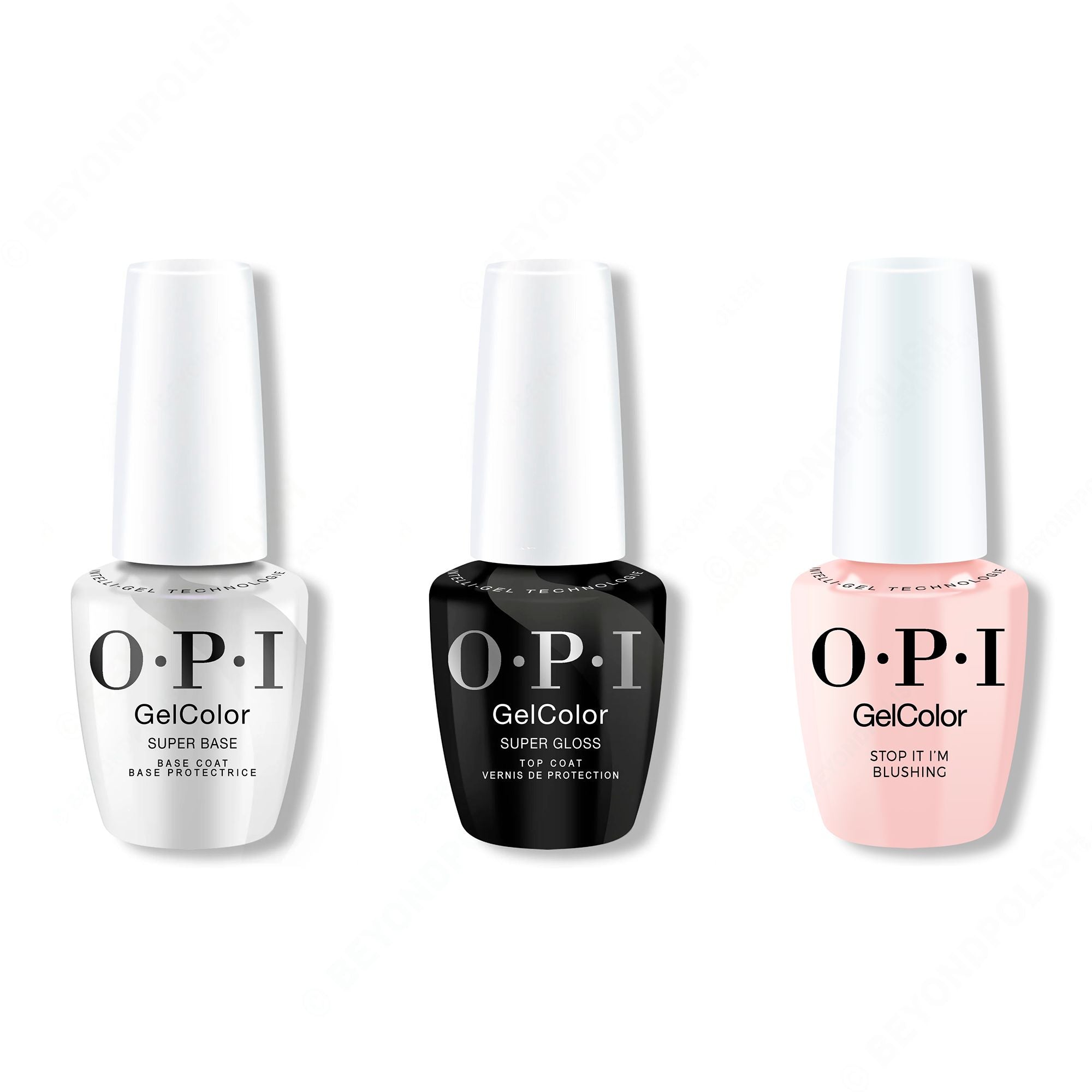 OPI GelColor Intelli-Gel Combo - Super Base Coat, Super Gloss Top Coat & Stop It I'm Blushing! - Long Lasting Formula