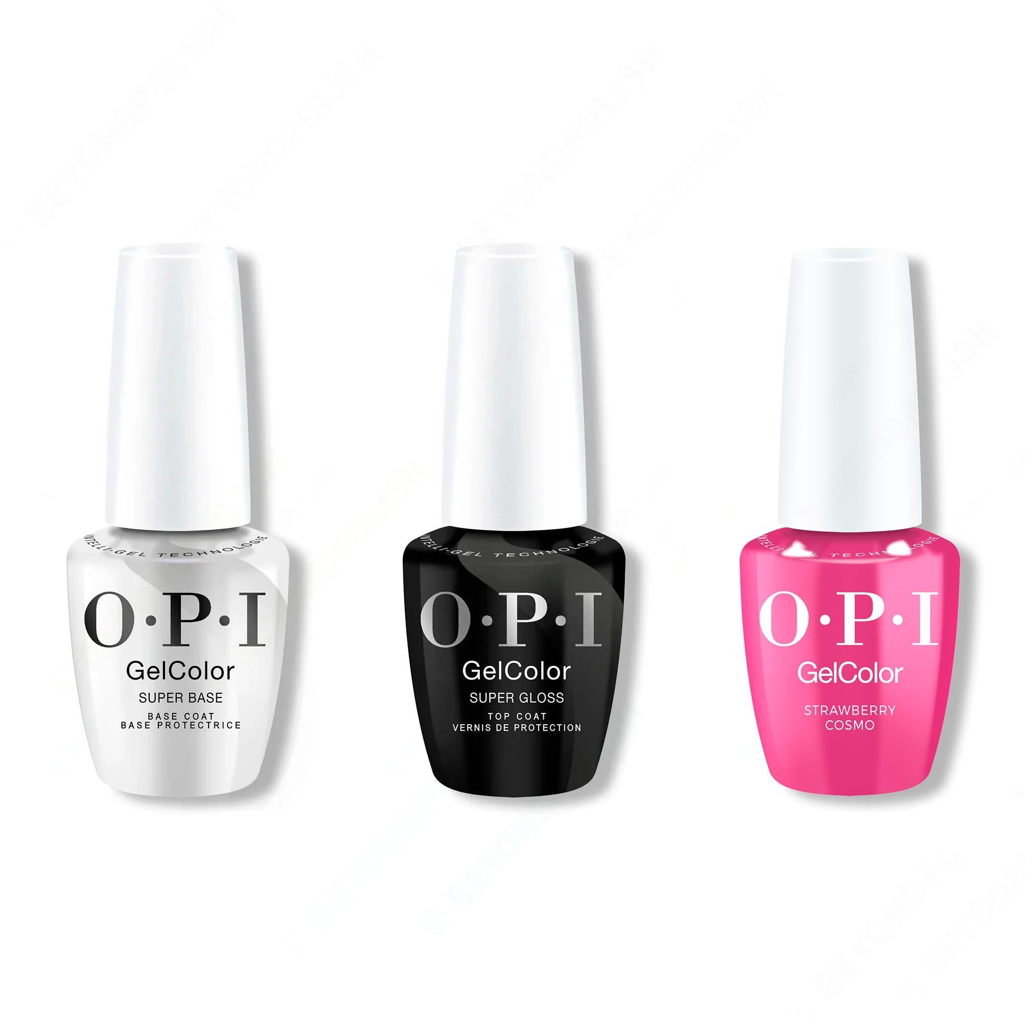 OPI GelColor Intelli-Gel Combo - Super Base Coat, Super Gloss Top Coat & Strawberry Cosmo - OPIcons Spring 2026 - Long Lasting Formula