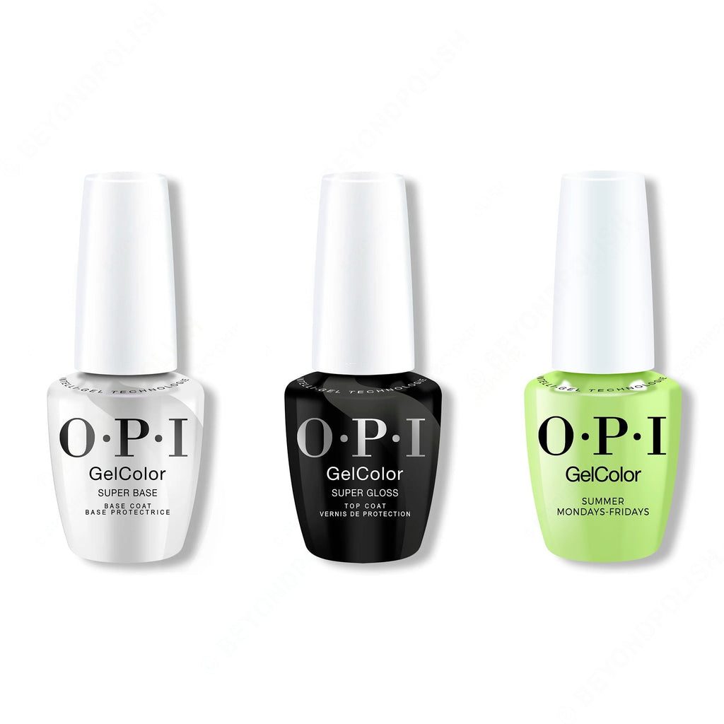 OPI GelColor Intelli-Gel Combo - Super Base Coat, Super Gloss Top Coat & Summer Mondays-Fridays - Long Lasting Formula