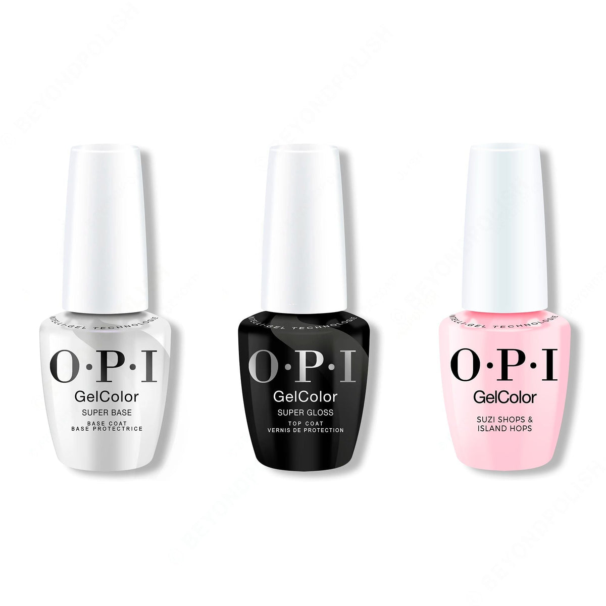 OPI GelColor Intelli-Gel Combo - Super Base Coat, Super Gloss Top Coat & Suzi Shops & Island Hops - Long Lasting Formula