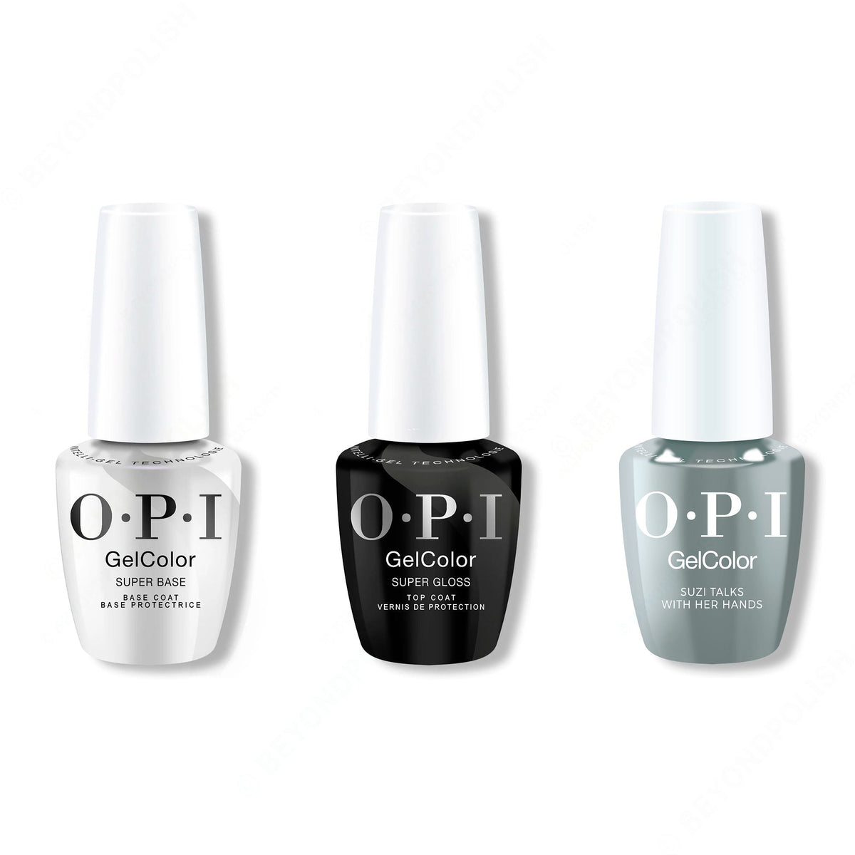 OPI GelColor Intelli-Gel Combo - Super Base Coat, Super Gloss Top Coat & Suzi Talks With Her Hands - Long Lasting Formula