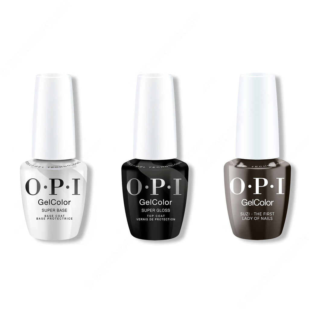 OPI GelColor Intelli-Gel Combo - Super Base Coat, Super Gloss Top Coat & Suzi The First Lady Of Nails - Long Lasting Formula