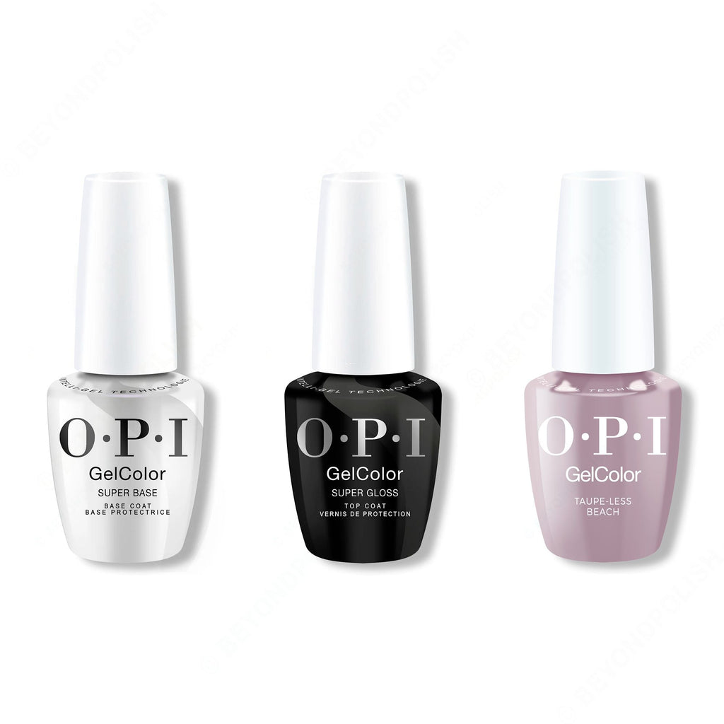 OPI GelColor Intelli-Gel Combo - Super Base Coat, Super Gloss Top Coat & Taupe-less Beach - Long Lasting Formula
