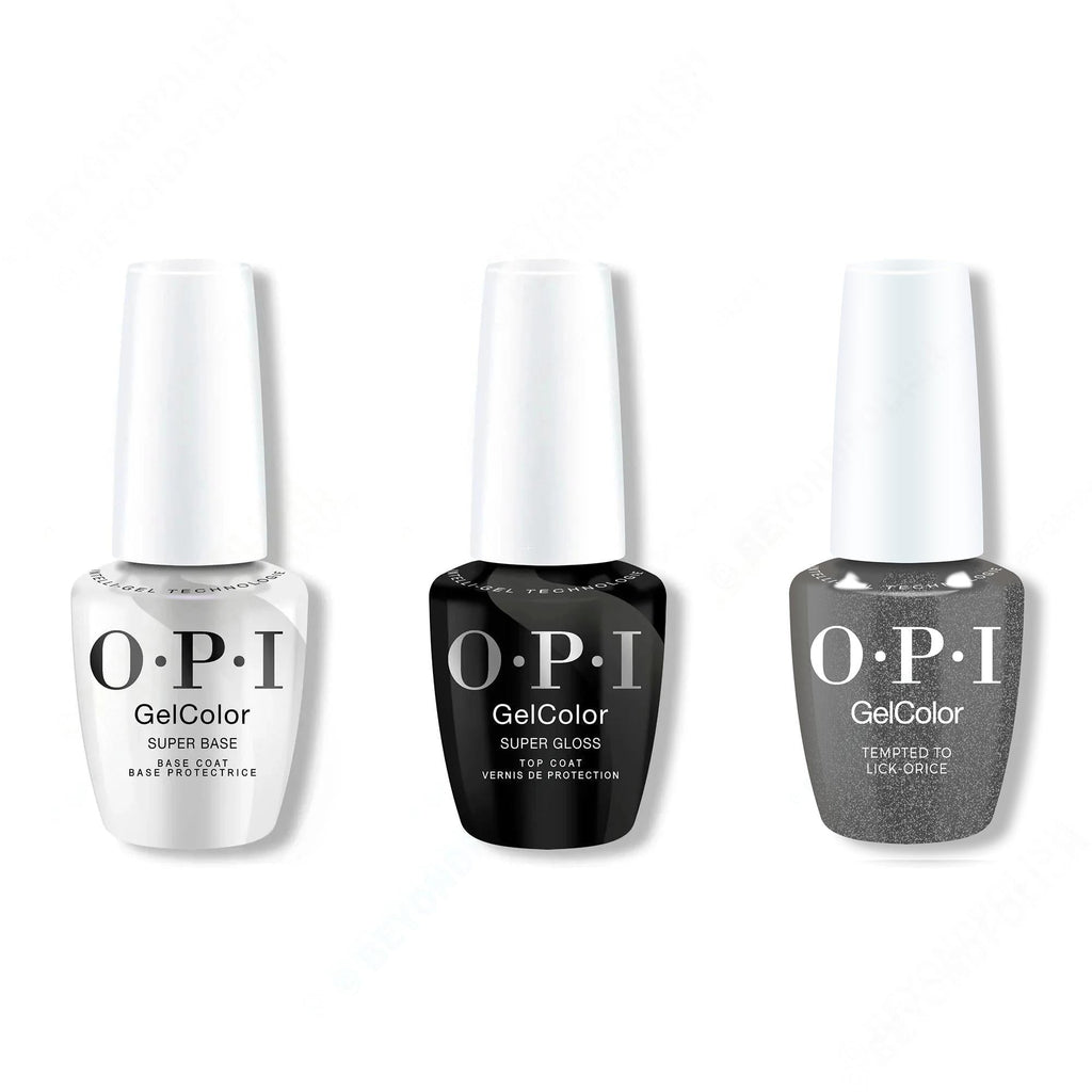 OPI GelColor Intelli-Gel Combo - Super Base Coat, Super Gloss Top Coat & Tempted to Lick-orice - Long Lasting Formula