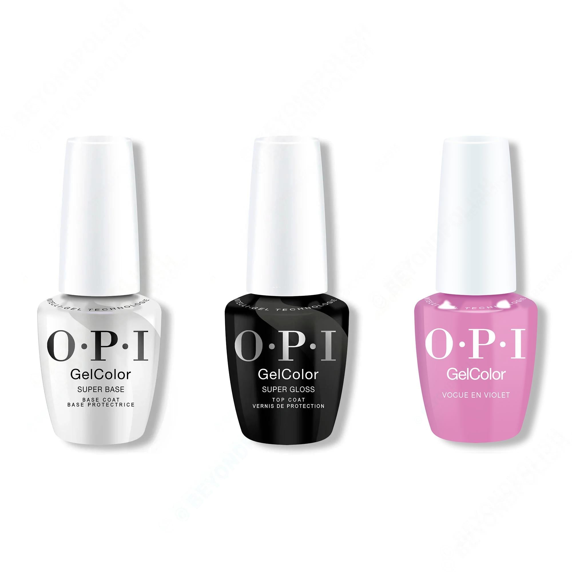 OPI GelColor Intelli-Gel Combo - Super Base Coat, Super Gloss Top Coat & Vogue en Violet - Long Lasting Formula