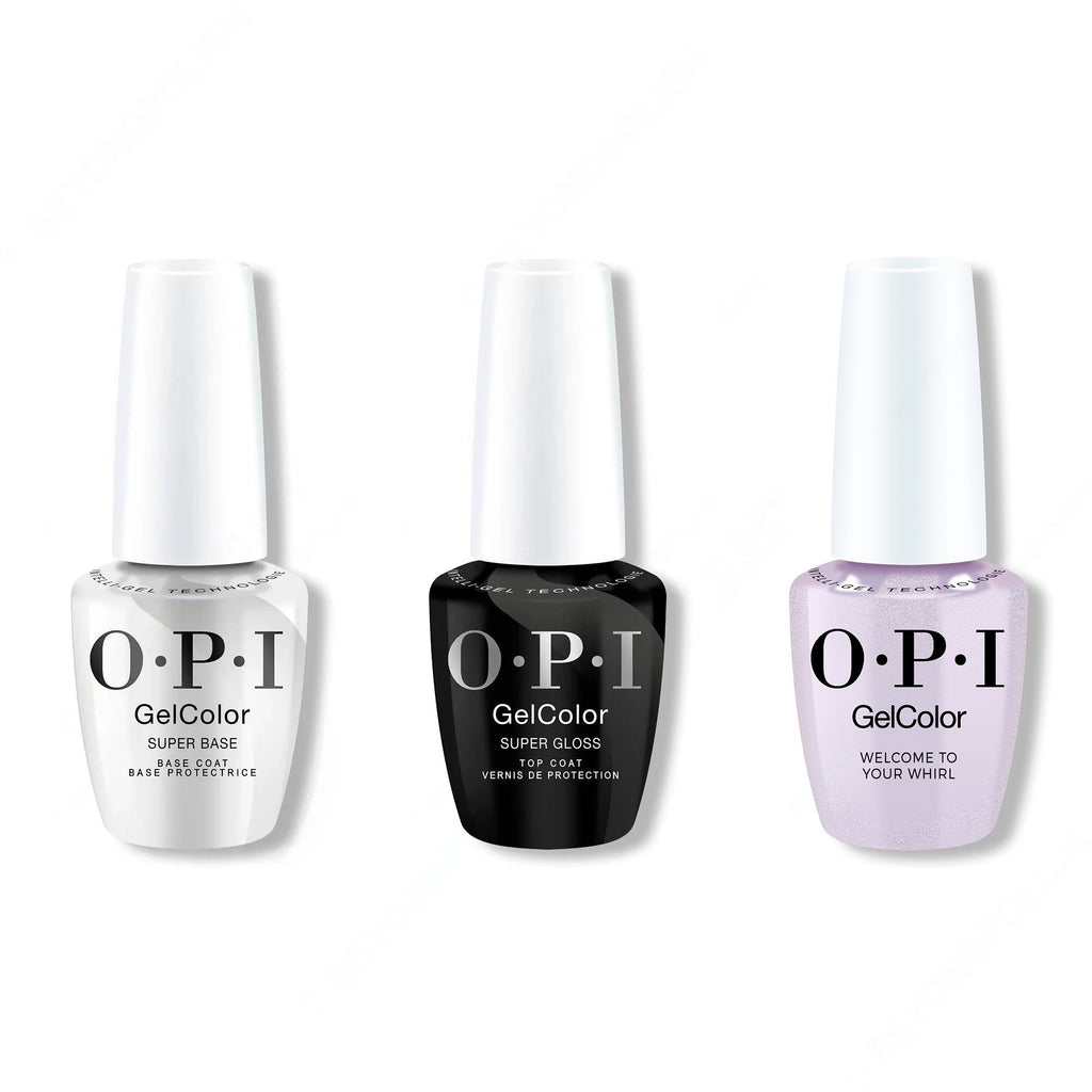 OPI GelColor Intelli-Gel Combo - Super Base Coat, Super Gloss Top Coat & Welcome to Your Whirl - Long Lasting Formula