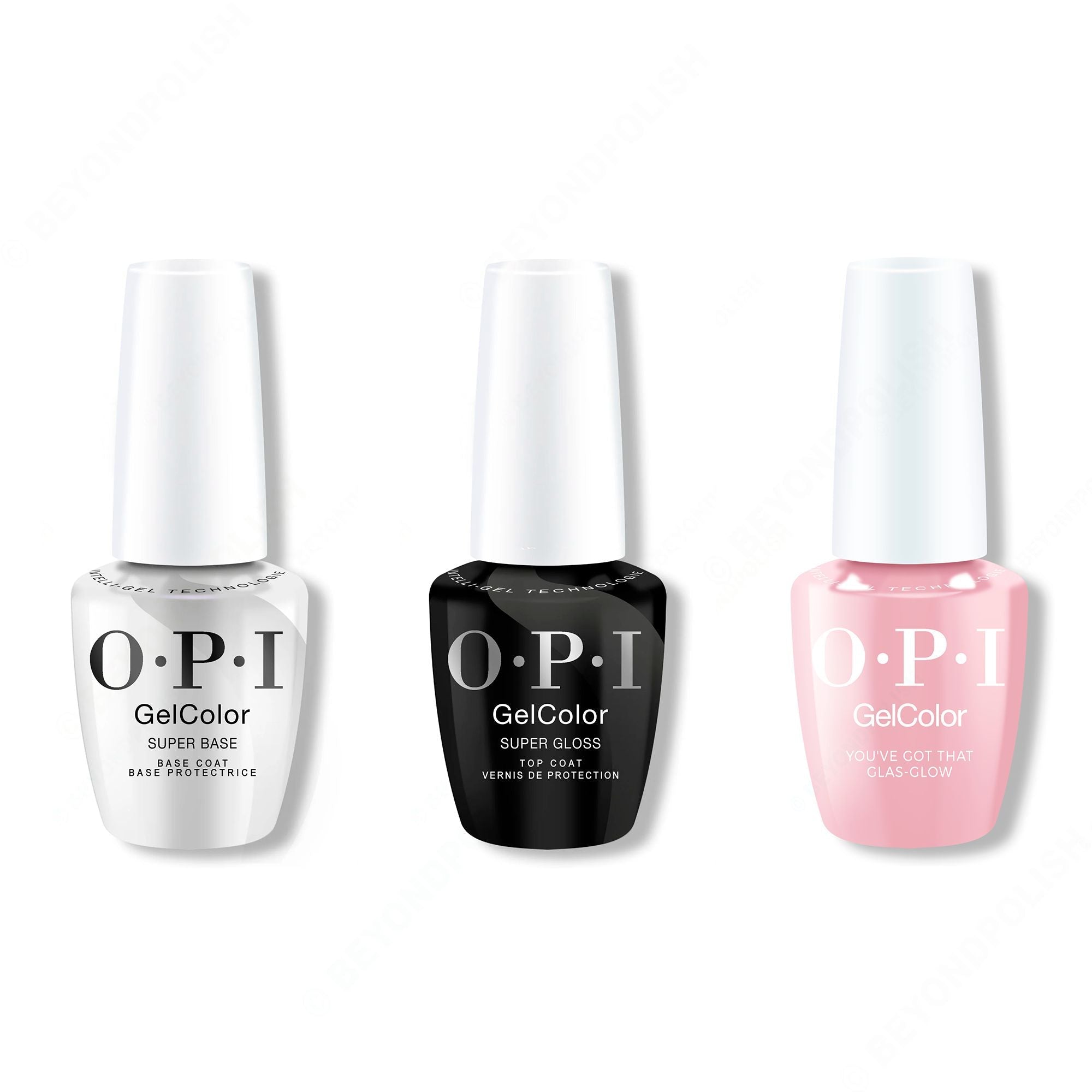 OPI GelColor Intelli-Gel Combo - Super Base Coat, Super Gloss Top Coat & You've Got That Glas-glow - Long Lasting Formula