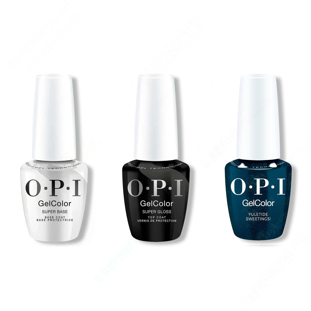 OPI GelColor Intelli-Gel Combo - Super Base Coat, Super Gloss Top Coat & Yuletide Sweetings! - Long Lasting Formula